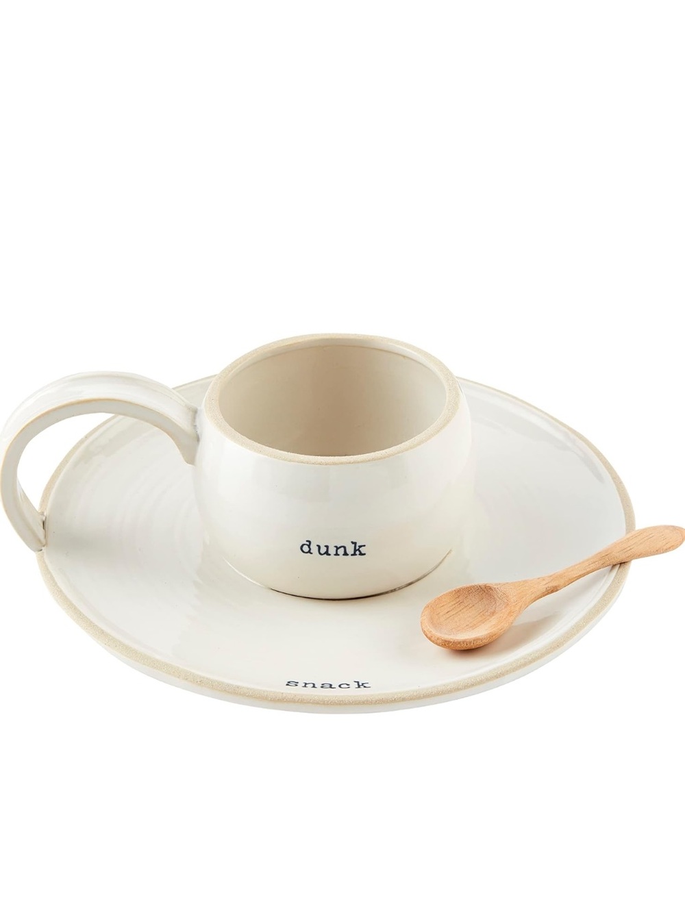 Mud Pie Ceramic Cup and Snack Plate Set with Wooden Spoon